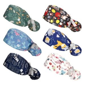 Long Hair Nurse Hats | 100% Cotton Printing Scrub Caps with Buttons